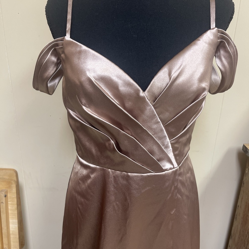 Azazie Ocean Dress Taupe Prom Bridesmaid Formal Gown SZ A6 Classy Elegant - Picture 2 of 8